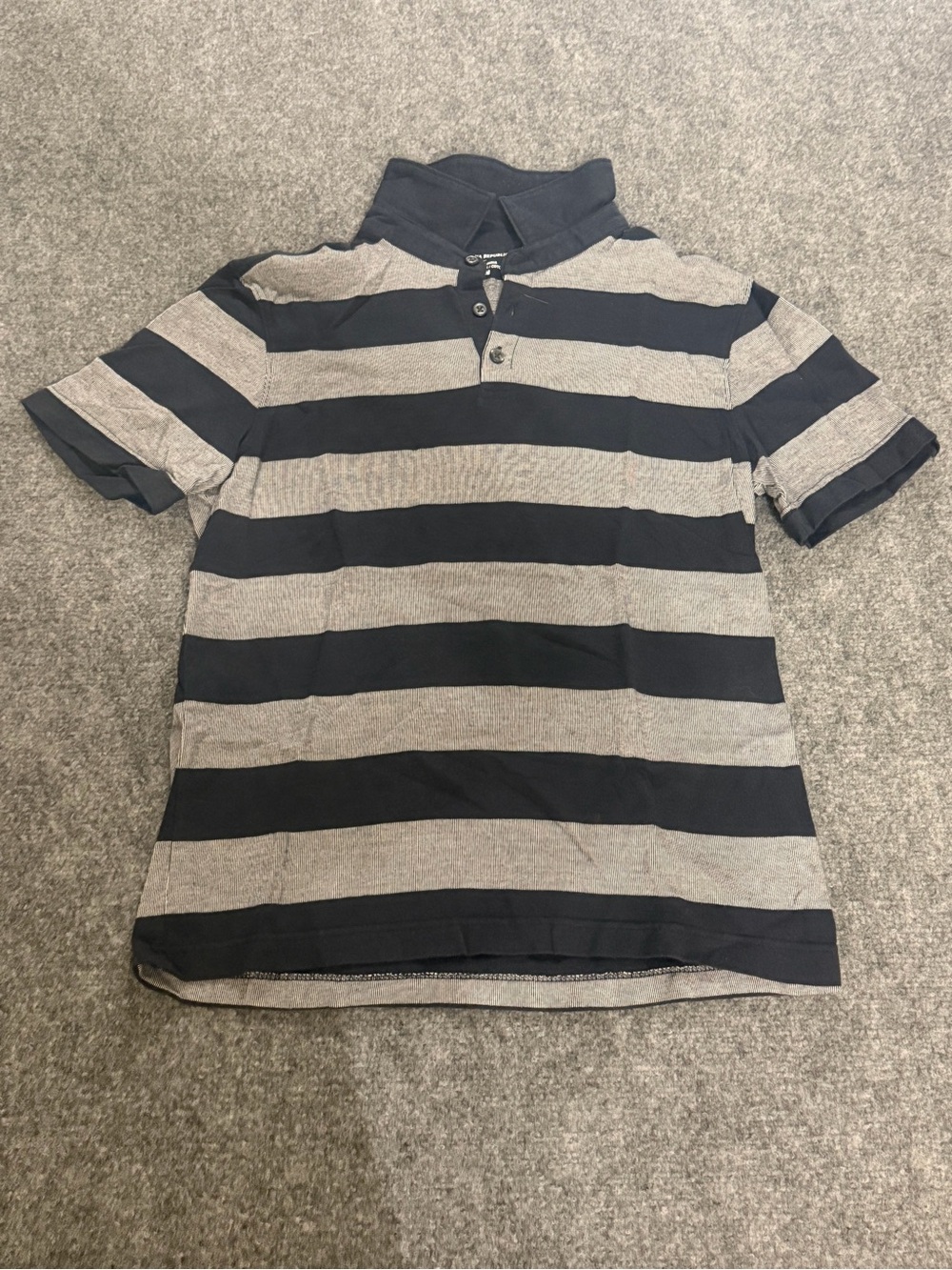 Banana Republic Navy and Gray Horizontal Stripe Polo